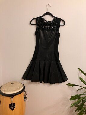 Tenax - Made in Italy - Black Leather and lace Dress
